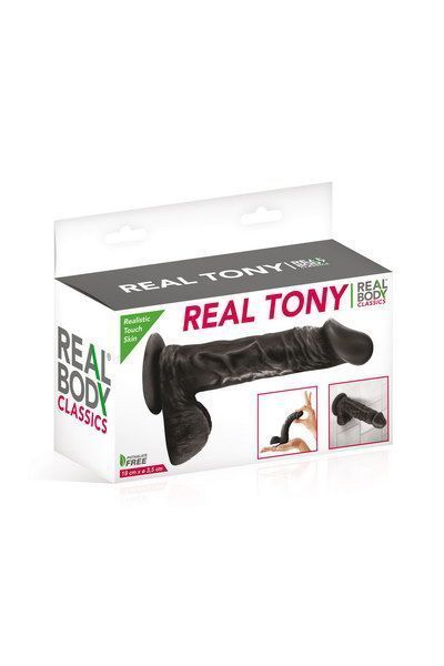 Упаковка Real Body Classics Real Tony, чорний фалоімітатор 18 см на присосці