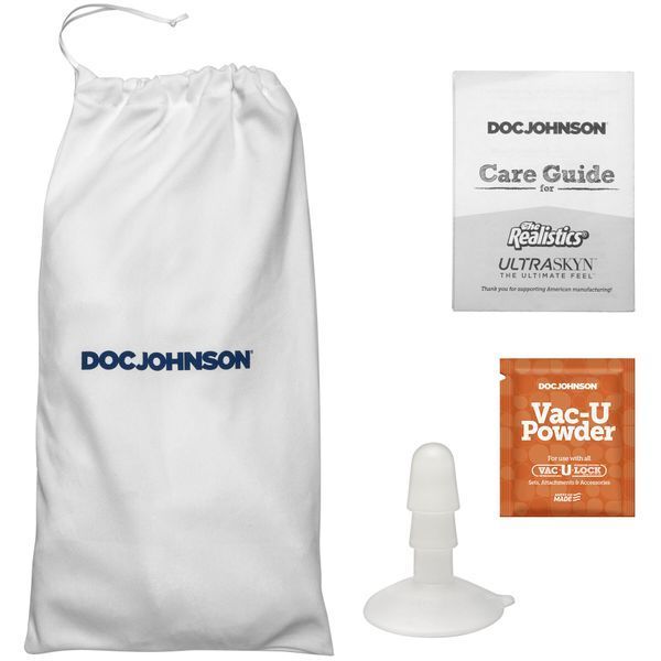 комплект фалоімітатора Doc Johnson Dan Damage &ndash; мішечок для зберігання, інструкція, Vac-U-Powder та насадка Vac-U-Lock