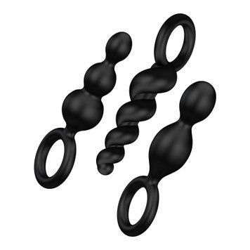 Рендер анальних пробок Satisfyer Booty Call у чорному кольорі на білому фоні