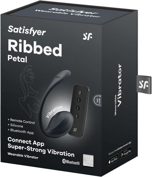 Упаковка чорного віброяйця Satisfyer Ribbed Petal Wearable Vibrator з пультом і підтримкою Bluetooth-додатку
