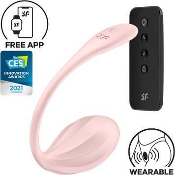 Смарт віброяйце Satisfyer Ribbed Petal рожеве з пультом і підписаними особливостями: додаток Satisfyer Connect, магнітна зарядка, точка G