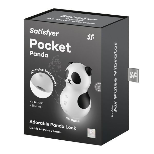 Упаковка Satisfyer Pocket Panda 🐼 чорна коробка з ілюстрацією вакуумного вібратора