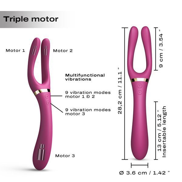 Ілюстрація Dorcel INFINITE JOY з трьома моторами та розмірами девайса