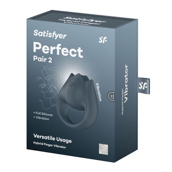 Упаковка ерекційного кільця з вібрацією Satisfyer Perfect Pair 2 📦 коробка в темно-синіх тонах з ілюстрацією девайса.