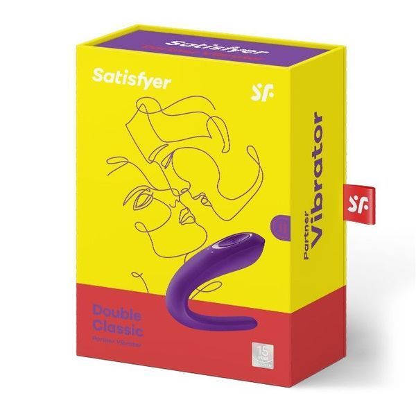 Упаковка Satisfyer Double Classic &mdash; стильний жовто-червоний дизайн з ілюстрацією пари