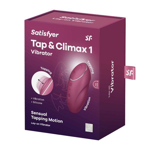 Упаковка Satisfyer Tap & Climax 1 Vibrator бордового кольору 📦 стильний дизайн коробки