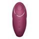Фронтальний вигляд бордового кліторального вібратора Satisfyer Tap & Climax 1 з кнопками керування