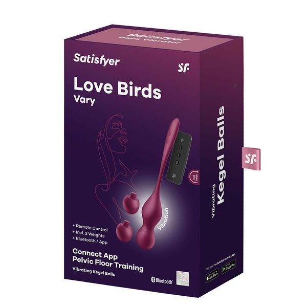 Упаковка вагінальних кульок Satisfyer Love Birds Vary бордові &ndash; вібруючі кульки Кегеля зі смарт-керуванням, онлайн-сексшоп ЕроКазка