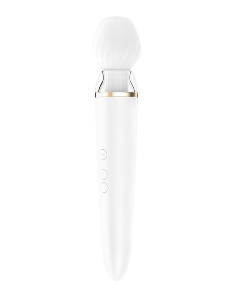 Елегантний білий вібратор Satisfyer з кнопками керування на ручці