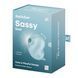 Упаковка вакуумного вібратора Satisfyer Sassy Seal блакитного кольору, кліторальний стимулятор з функцією Air Pulse