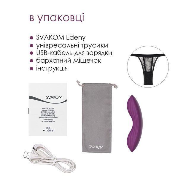 Комплектація Svakom Edeny: вібратор, трусики, кабель, мішечок