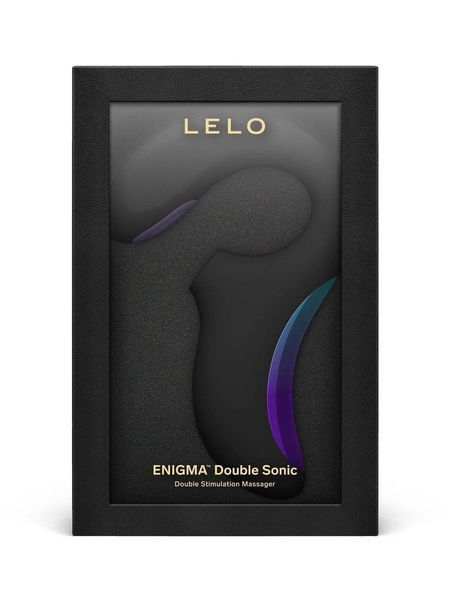 Чорний LELO Enigma Double Sonic у коробці з вирізаним ложем під форму стимулятора