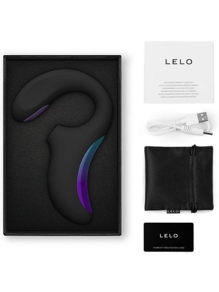 Комплект LELO Enigma Double Sonic чорний: стимулятор, USB-кабель, сатиновий чохол та гарантійна картка