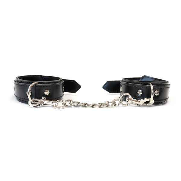 БДСМ наручники Art of Sex Handcuffs Emoji чорні з ланцюжком на білому тлі