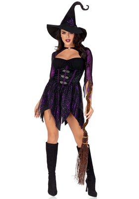Фотографія відображає еротичний костюм відьми Leg Avenue Mystical Witch, який зачаровує ніч своєю чарівною вдачею.