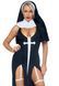 Leg Avenue Sultry Sinner, крупний план: декольте з золотою облямівкою, біла вертикальна вставка у стилі хреста, акцент на грудях, розмір L