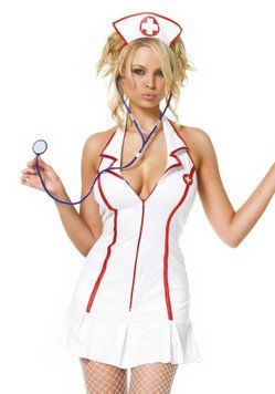Leg Avenue Head Nurse S/M &mdash; еротичний костюм медсестри, блискуче декольте, шапочка, біло-червоний стиль