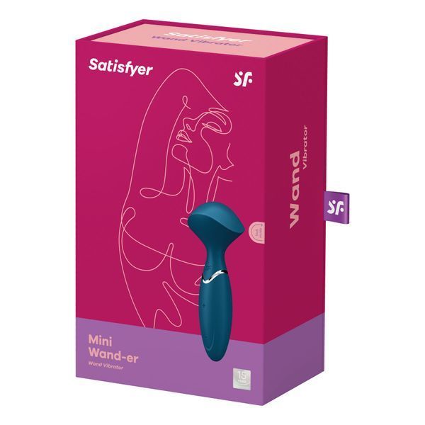 Упаковка Satisfyer Mini Wand-er рожево-фіолетового кольору з пристроєм