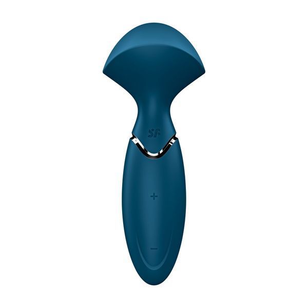 Вібратор мікрофон Satisfyer Mini Wand-er синього кольору на білому фоні