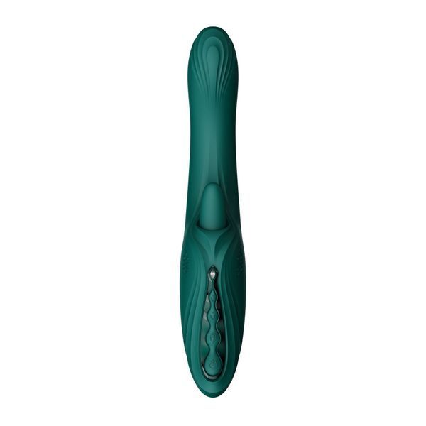 Вібратор-кролик Zalo Ares Turquoise Green 💚 фронтальний вигляд, рельєф для точки G