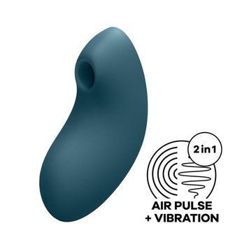 Satisfyer Vulva Lover 2 в темно-синьому кольорі &mdash; вигляд збоку з позначкою 2в1