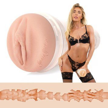 Мастурбатор Fleshlight Bonnie Blue 1K &mdash; крупний план входу, промо-зображення та розріз внутрішнього каналу
