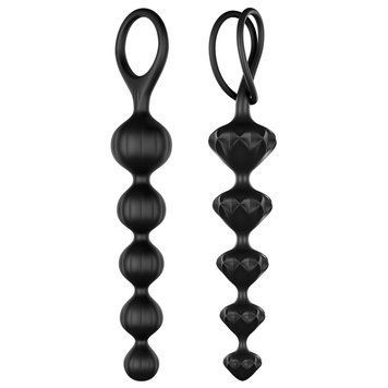 Обидва типи кульок Satisfyer Beads чорного кольору на білому фоні