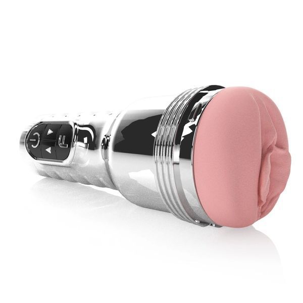 Мастурбатор з вібрацією Fleshlight Pink Quiver у хромованому корпусі з реалістичним рожевим входом
