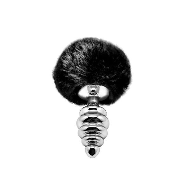 Alive Fluffy Twist Plug M &mdash; металева пробка з чорним хвостиком для фетиш-гри