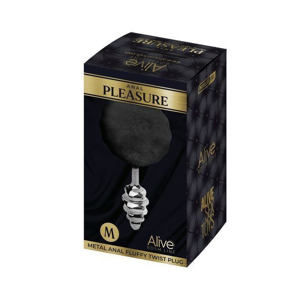 Упаковка анальної пробки Alive Fluffy Twist Plug M з чорним пухнастим хвостиком