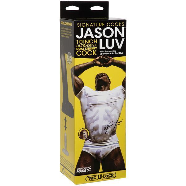 Коробка Doc Johnson Signature Cocks &mdash; Jason Luv 10 inch, сумісність із Vac-U-Lock, жовтий дизайн